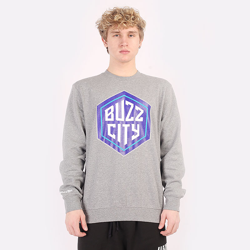 мужская толстовка Mitchell and ness Buzz City Logo Crew  (BUZZLOGOCREWCHAHORGRH)  - цена, описание, фото 1